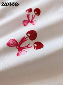 Sudadera con cremallera de ajuste holgado y cómodo con estampado de cerezas para adolescentes, para otoño e invierno - Blanco - Ver 5