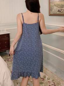 DAZY Ditsy Floral Ruffle Hands 女士吊带裙，夏季睡衣 - 藍色 - 查看 2