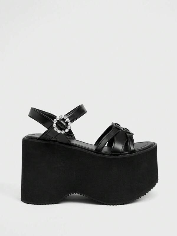 Sugerpunk Sandalias con suela extra gruesa de moda para mujer - Verano cómodo y transpirable con hebilla y plataforma con cuña estilo punk - Sandalias con cuña de plataforma gruesa para estudiantes y fiestas, color negro
