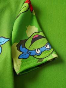 TEENAGE MUTANT NINJA TURTLES | SHEIN Young Boy Cartoon Turtle Print Cute Casual Short Sleeve T-Shirt And Camo Pants Pajama Set