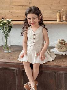 LMoss Kids Set da 2 pezzi per bambine: camicia in colore unito e minigonna casual