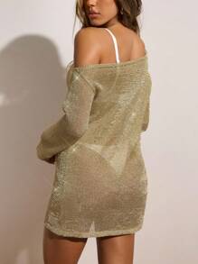 Opulessa 女士不对称领迷你针织连衣裙节日装夏季服装秋冬度假装 - 金色 - 查看 7
