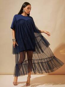 Vixey 纯色薄纱层叠T恤长裙，节日，波西米亚风，嬉皮士风，夏季，女士夏季服装，女士夏季连衣裙，女士夏季服装，女士早午餐服装，纳什维尔服装，美国独立日服装 - Blue Power - 查看 2