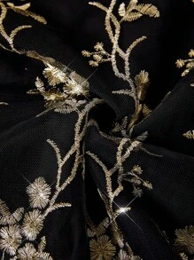 Ellevyn 两件套刺绣网眼上衣和裤子套装，优雅大码工作服