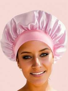 SHEIN 1 pezzo Cuffia da notte in seta Satin Bonnet, fascia morbida E W per capelli, berretto da casa in rosa e blu, decorazione per l'estate, adatto per il ritorno a scuola, con imbottitura in cotone, arricciature a collo solido, ampia traspiranti, cappello in satin per la cura dei capelli da donna