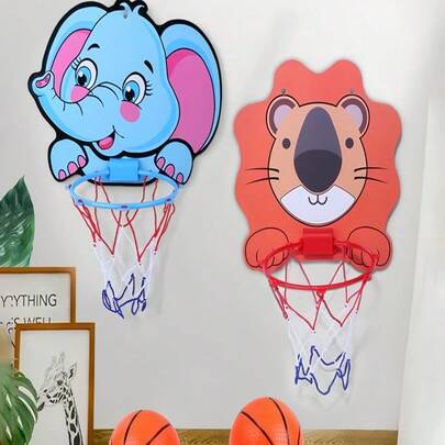 儿童便携式篮球帽套装，卡通设计，悬挂式户外/室内运动玩具，适合男孩和女孩，耐用纸板材质