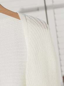 Sparklyn 少女纯色宽松开襟休闲短款针织衫，不对称下摆，修身剪裁，米色针织衫，秋冬款 - 米色 - 查看 6