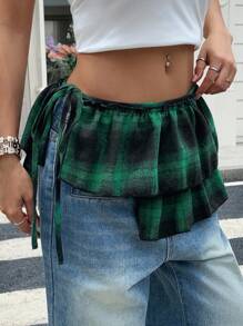 DAZY Women's Plaid Layered Tie-Up Hem Super Mini Skirt,Back To School Clothes Fall Skirts - Green - View 4