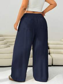 Solflare Plus Size Women Solid Color Loose Fit Wide Leg Pants For Summer, Versatile