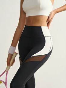 VARSITIE Kontrasfarbige Mesh-Patchwork-Leggings mit hoher Taille, modisch für den Sport