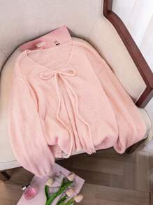 INAWLY 大码女式纯色长袖前系带宽松薄款开衫