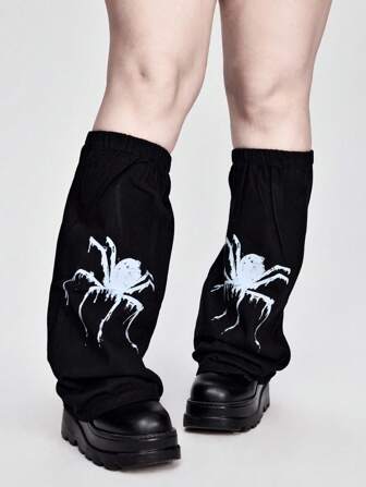 Grunge Punk 1 Pair Black Spider Design Fashionable Women Leg Warmers