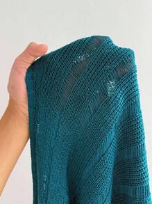 Sweetra Suéter de punto calado de color azul menta estilo Y2K/bohemio para mujer de talla grande, adecuado para vacaciones, apto para todas las estaciones de otoño e invierno