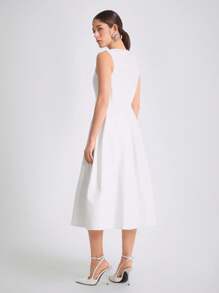 Daynim Women's Casual Sleeveless Long White Denim Dress Loose Wide Leg - White - View 2