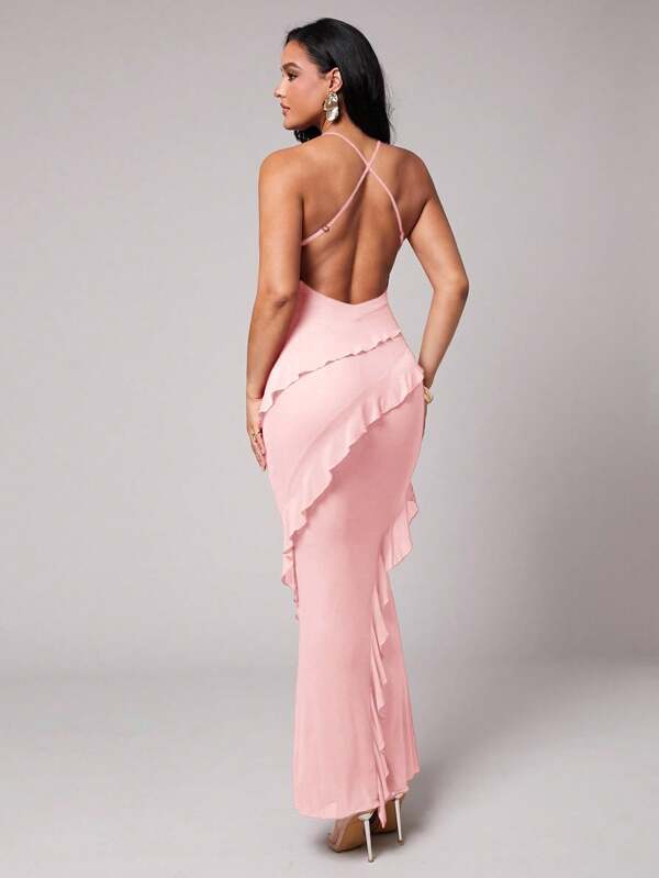 Silquee Frühlings-/Sommerurlaub einfarbig Rot, romantischer Valentinstag & Date burgunderrot, weinrotes ärmeloses Kleid mit gerüschtem asymmetrischem Saum, Partykleid, Date-Kleid, Brautjungfernkleid, Hochzeitsgast-Kleid, Büro-Kleid, rotes Kleid, Geburtstagsklerid