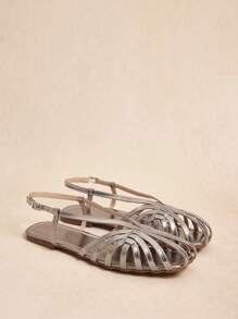 Rosivie Women's Square Toe Flat Sandals,Gold PU Fabric, Fashionable Simple Comfortable For Daily Beach Use With Buckle Strap For Christmas