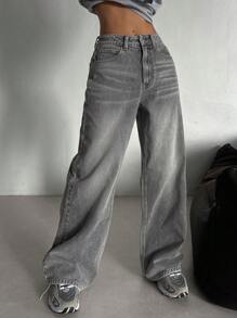 Dazy Tall Women's TALL Loose Street Style Straight Leg Jeans Y2k Jeans - Grey - View 4