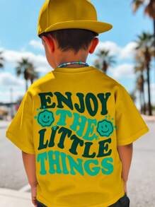 SHEIN Young Boys Casual Minimalist Round Neck T-Shirt, Suitable For Summer