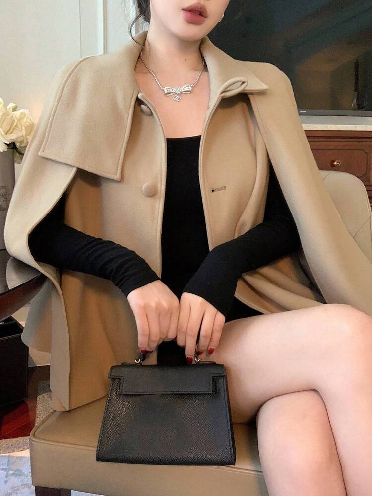 Women's Elegant Cloak Shawl Butterfly Collar Woolen Coat, Autumn/Winter Jacket
