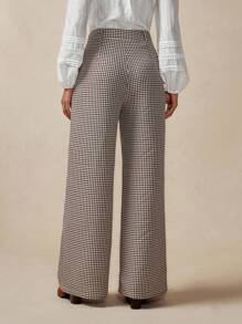 Florisole Women's Elegant Plaid Casual Retro Simple Straight Pants For Commuting Breezy Checks Season Fall Cloth For Women