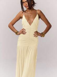 MUSERA Ruched Front Drop Hem Dress Summer Pastel Wedding Guest Graduation Elegant Sundress Holiday Vacation Beach Night Out Birthday Date Night - Apricot - View 5