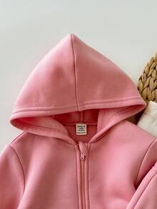 SHEIN 女婴可爱粉色长袖卫衣和抓绒外套套装，秋冬款 - 彩色 - 查看 5