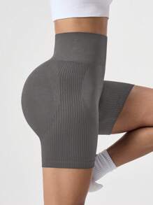 SHEIN Sports 女式高腰条纹休闲健身运动短裤 - 深灰色 - 查看 3