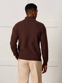 Manfinity CityGents Women's Casual Solid Color Turtleneck Long Sleeve Sweater, Autumn/Winter Brown Turtleneck Sweater, Old Money - Coffee Brown - View 2