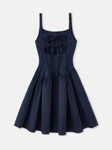 Maija Navy Blue Waist-Cinched Backless Tie Detail Summer Mini Dress For Women, Leisure, Fashion, Festival, Party - Navy Blue - View 10