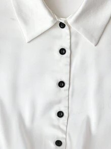 GlowEve Áo sơ mi satin nhún eo màu trơn thanh lịch dành cho nữ, mùa hè - trắng - Xem 4