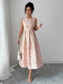 Selianne 女士优雅提花无袖连衣裙，夏季 - 粉色 - 查看 5