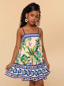 Travachic KIDS 少女碎花编织吊带连衣裙 - 米色 - 查看 3