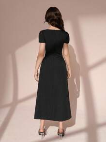 Pitira Pitira 少女法式优雅通勤休闲度假下午茶纯色圆领收腰修身优雅泡泡袖中长连衣裙，春夏