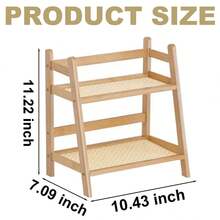 SHEIN 竹制双层置物架，双层台面书架，立式实用储物架，架子花盆，调味品收纳架 - 原木色 - 查看 2