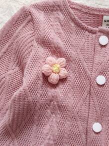 Vintaside Kids Baby Girls' Pink Sweet Ditsy Floral Collared Sleeveless Dress With Pink Knitted Long Sleeve Cardigan Outfit Set, Soft Silhouette Showcasing Girly Gentle Elegant. Suitable For Outing, Leisure At Home, And Attending Parties, Let The Little Girl Shine With Sweet Charm In Spring And Autumn Seasons. Fall Winter - Multicolor - View 5