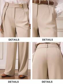 Briarwyn Einfarbige, gefaltete, plissierte, elegante Pendlerhose mit weitem Bein, helles Apricot, moderne, lockere Hose mit geradem Bein für Pendler in der Stadt, lässige gerade Hose mit hohem Bund, modische, einfarbige, elegante Hose mit weitem Bein und Taschendetail fürs Büro, moderne, lockere Hose mit geradem Bein für Pendler in der Stadt - Aprikosenfarben - Übersicht 8