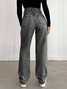 EURMUSE 100%Cotton Solid Color Straight Leg Jeans - Light Grey - View 2