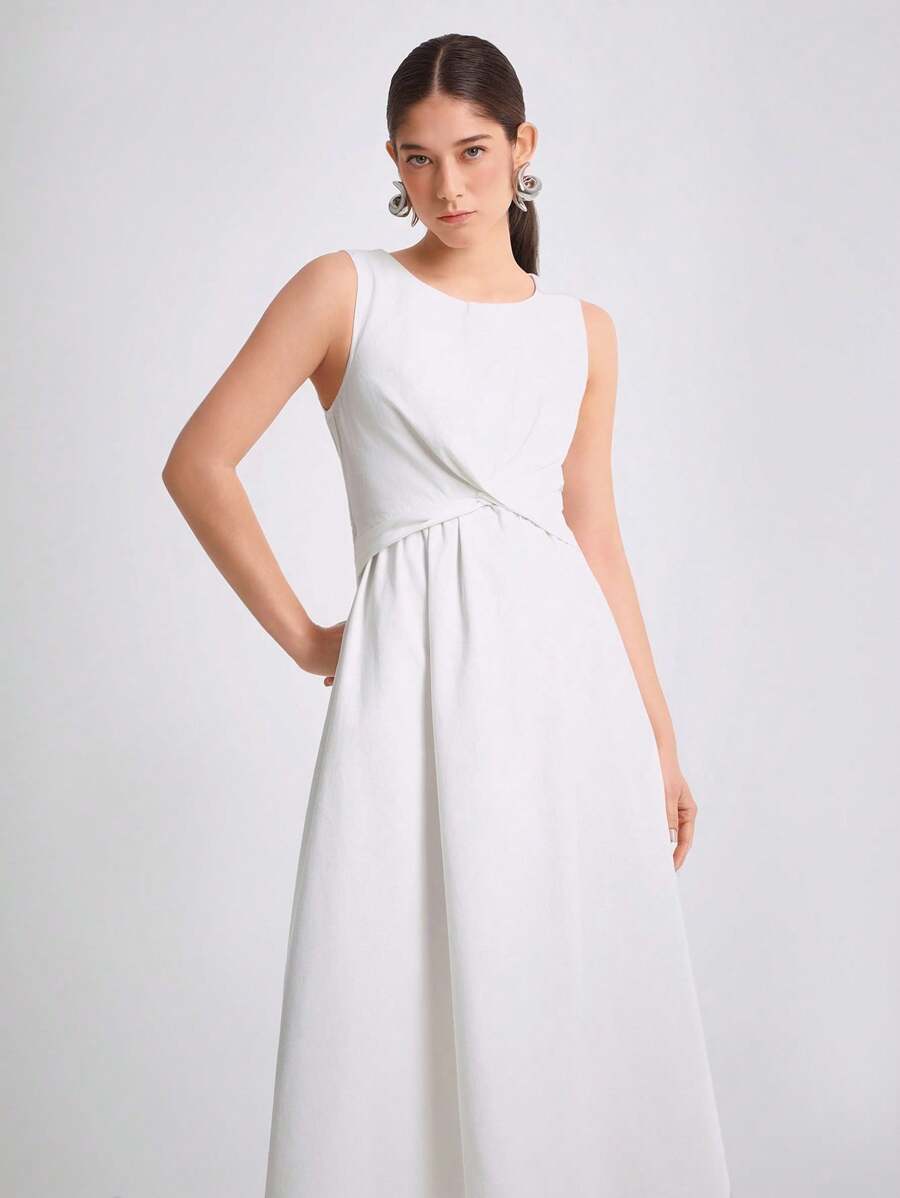 Daynim Women's Casual Sleeveless Long White Denim Dress Loose Wide Leg - White - View 1