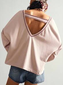 Bohemela 波西米亚美式休闲心形印花针织V领长袖宽松水洗女式卫衣图案T恤女式oversize女式卫衣Free People印花卫衣玫瑰印花T恤秋冬款 - 杏色 - 查看 3