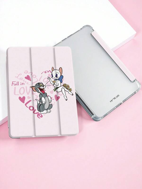 TOM & JERRY X SHEIN Cute Letter & Cartoon Cat Pattern Pad Case