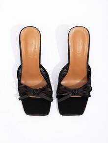 CUCCOO CHICEST 女士蝴蝶结刺绣蕾丝方头细高跟鞋，优雅浪漫白色网眼拼色女士高跟凉鞋，适合礼服、婚礼、派对、下午茶约会、时尚活动 - 黑色 - 查看 4