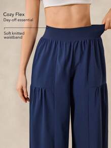 OutZeal Women Stretch High-Waisted Wide Leg Outdoor Pants Vacation Daily Travel - Navy Blue - View 3