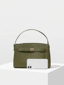 MOTF PREMIUM TÚI XÁCH TAY BẰNG DA PU CÓ KHÓA VẶN - Màu xanh Ô liu - Xem 4