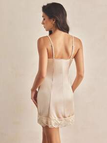 SHEIN Women's Sexy Lace Panel Champagne Nightgown - Champagne - View 4