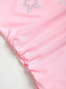 Chiquease Top bustier ajustado y plisado con patrón de estrella de cinco puntas con rhinestones para mujer - Rosa - Ver 4