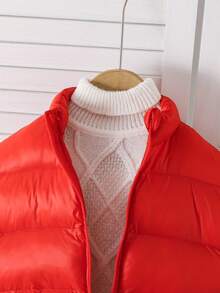 SHEIN Baby Girl Chic Solid Color Red Padded Coat,Winter Modest Toddler Puffer Jacket,Thermal Lined Versatile Date Fall Outwear,Chic Baby Winter Jacket - Red - View 6