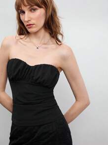 Maija 女式黑色 Strudel 胸部和腰部设计无袖上衣，优雅的都市时尚风格，柔软舒适的合身紧身胸衣吊带背心，百搭商务休闲巡航装，街头风格百搭背心 - 黑色 - 查看 5