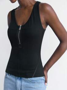 Maija Top minimale senza maniche con chiusura lampo in metallo, aderente, per l'estate, urban chic, comodo e versatile per le donne
