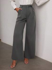 Modelyn 1 件灰色阔腿裤，带侧袋和 D 形环腰带 - 灰色 - 查看 6