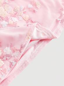 SHEIN MOD 女士优雅亮片刺绣美人鱼下摆裙、可爱上衣、舞会裙、生日、节日场合、返校、女士正式装、万圣节、乡村音乐会、狂欢、2000 年代风格、夏季、波西米亚风、巡航 - 粉色 - 查看 4